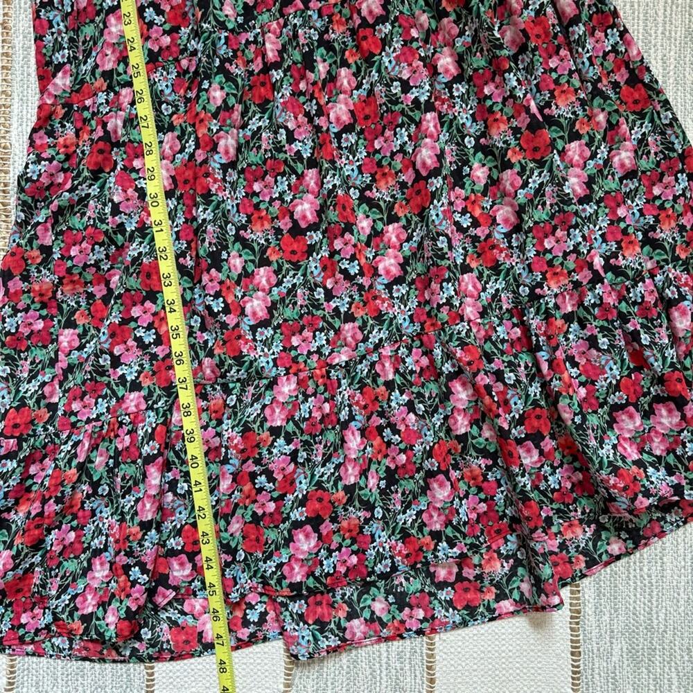 Zara Red Pink Black Green Floral Long Balloon Sleeves Midi Dress Women’s Small - Picture 5 of 12